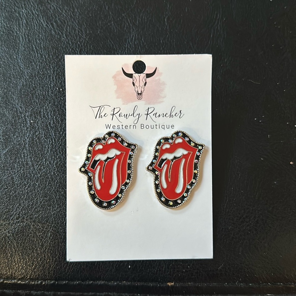 bedazzled rolling stones earrings
